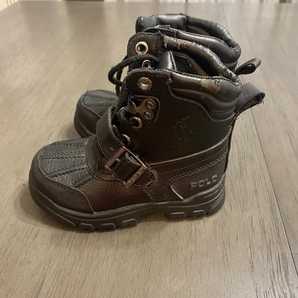 Polo Ralph‎ Lauren Kids Size 7 Black Leather Country Boots Duck Boot